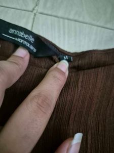 Brown Ribbed Top with Tie Detail