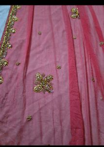 Pink Embellished chiffon saree(no bargain)