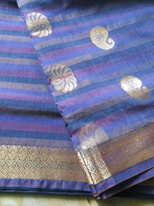 Blue &amp; Gold Patterned Saree with blouse