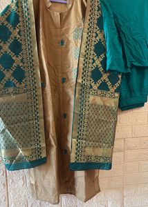 New Elegant Gold &amp; Teal Kurta Set with Dupatta