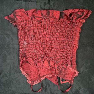 chatpate Red Embellished Spaghetti Strap Top Y2K