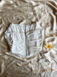 Chic White Ruched Bustier Top