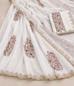 Elegant White Floral Printed Saree