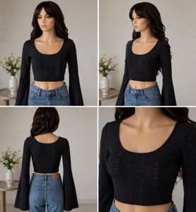 Chic Black Bell Sleeve Crop Top