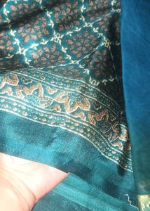 Elegant Teal Saree with Traditional Print