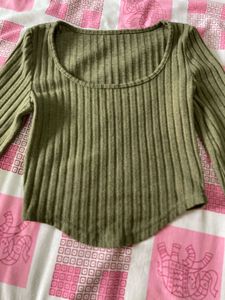 Olive Green knit Long Sleeve Top