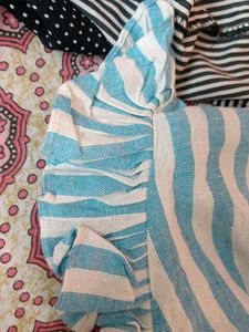 light blue Striped Ruffle Top