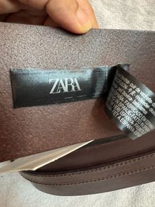 Zara Women's Brown Leather Belt with Gold Buckle