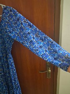 Blue Floral Smocked Square Neck Maxi Dress