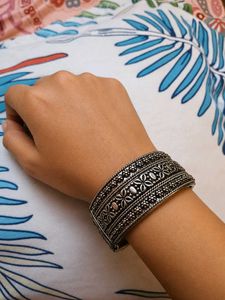 Oxidised Silver Look Designer Kada Bracelet