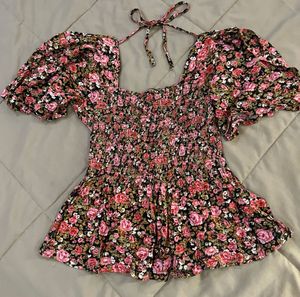 Floral Smocked Square Neck Top