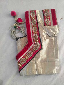 Pink &amp; Gold Leaf Print heavy saree