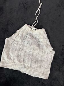 Chic White Crochet Knit Halter Top