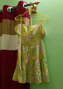 Yellow Flower Printed Off-Shoulder Mini Dress