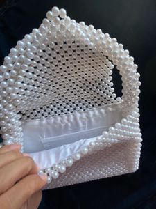 Handmade Elegant White Pearl Beaded Clutch