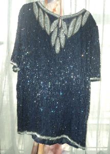 Blue and White Iridescent Sequence Beaded Top