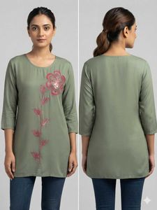 Green Embroidered Kurta Tunic Top