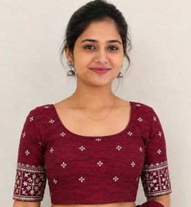 Maroon Blouse With White Embroidery.