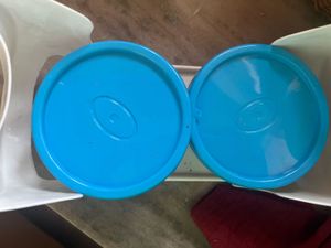 Set of 2 Glass Containers with Blue Lids