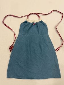 Denim Halter Dress with Gingham Straps