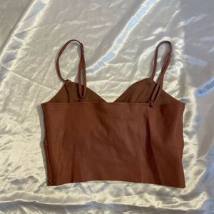 Brown PU Crop Top