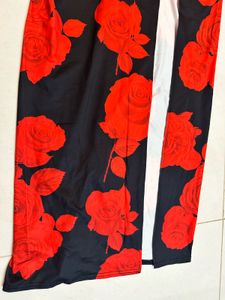 Black Rose Print Spaghetti Strap Dress