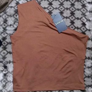 S size Brown One-Shoulder Top