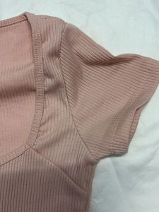 Chic Ribbed Square Neck Top - Pink