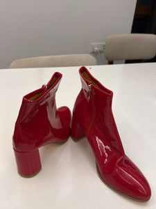 Vibrant Red Patent Ankle Boots