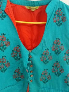 Turquoise Ethnic Print Sleeveless Jacket
