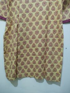 Ruhaans Yellow Kurta With Maroon Prints And Trim