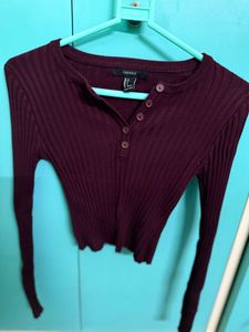 Burgundy Ribbed Long Sleeve Top forever 21