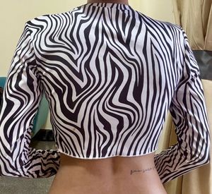 Zebra Print Long Sleeve Crop Top