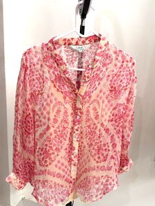 Flowy Pink Floral Button-Up Blouse