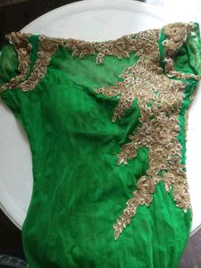 Exquisite Green party dress with Gold Embellishmen