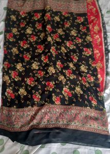 Red &amp; Black Floral Saree