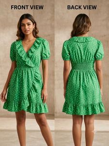 Green Polka Dot Wrap Dress