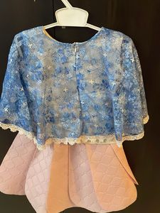 Blue Lace Crop Top with Pink Skirt