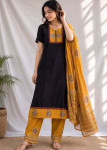 Stylish Black Kurta with Yellow Pants