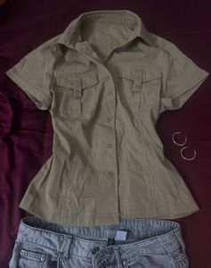 Khaki Button-Up Short Sleeve Shirt