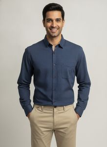 Men's Patterned Blue Button-Up Shirt