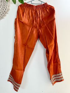Rust japan silk Heavy embroidery Suit pant set
