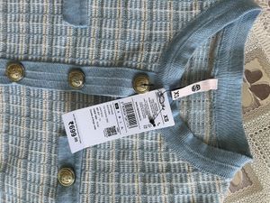 Blue &amp; White Checked Knit Top