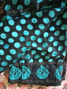 Black &amp; Teal Polka Dot Saree