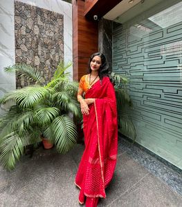 Red Saree with Gold embroidery