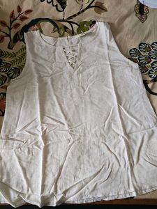 Cream Lace-Up Neck Sleeveless Top