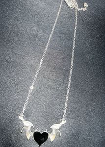 Gothic Black Heart &amp; Wings Necklace