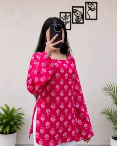 Vibrant Pink Floral Print Kurta_XS
