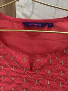 Vibrant Red Embroidered Kurta(never worn)