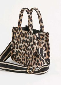 Leopard Print Jute Shoulder Bag